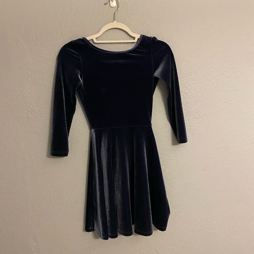 American Apparel Dark Blue velvet backless swoop small long sleeve/ 3/4 sleeve